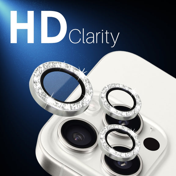 For iPhone 16 Pro / 16 Pro Max NORTHJO Glitter Camera Lens Protector Tempered Glass Metal Ring Film(Silver)
