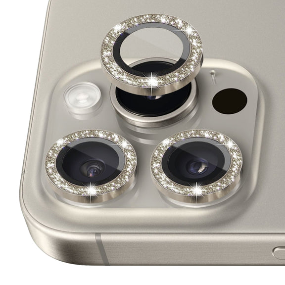 For iPhone 16 Pro / 16 Pro Max NORTHJO Glitter Camera Lens Protector Tempered Glass Metal Ring Film(Natural)