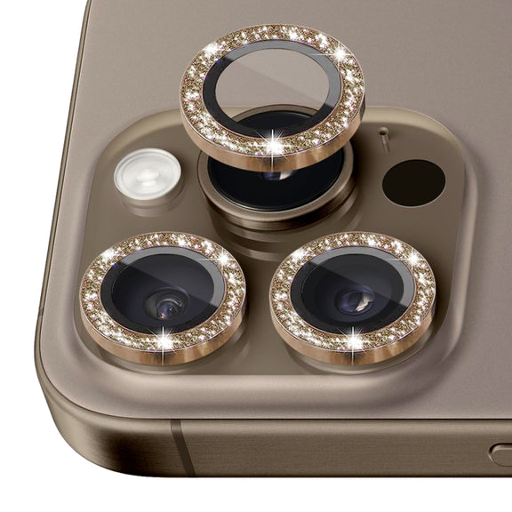 For iPhone 16 Pro / 16 Pro Max NORTHJO Glitter Camera Lens Protector Tempered Glass Metal Ring Film(Brown)