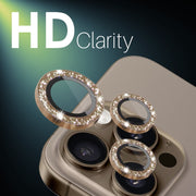 For iPhone 16 Pro / 16 Pro Max NORTHJO Glitter Camera Lens Protector Tempered Glass Metal Ring Film(Brown)