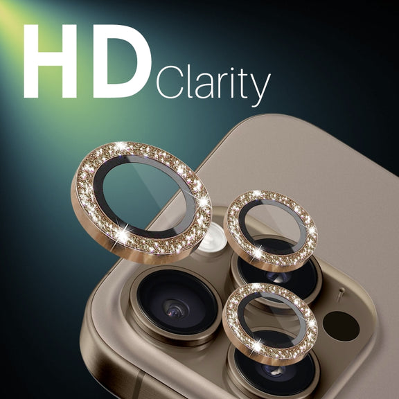 For iPhone 16 Pro / 16 Pro Max NORTHJO Glitter Camera Lens Protector Tempered Glass Metal Ring Film(Brown)