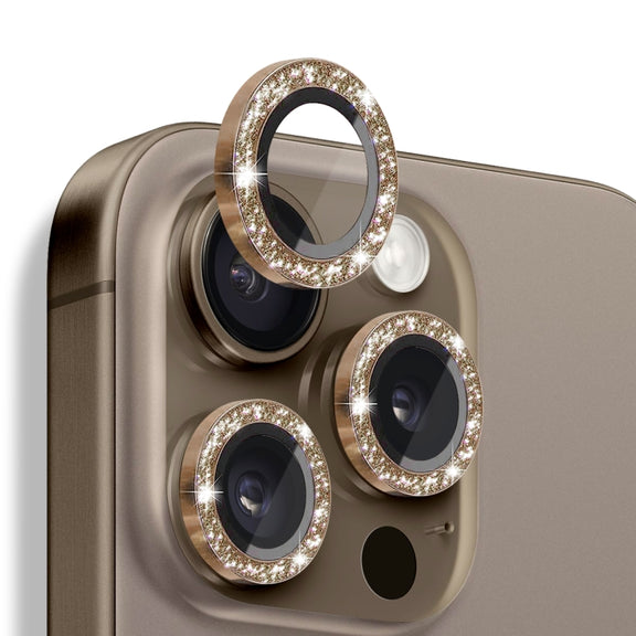 For iPhone 16 Pro / 16 Pro Max NORTHJO Glitter Camera Lens Protector Tempered Glass Metal Ring Film(Brown)