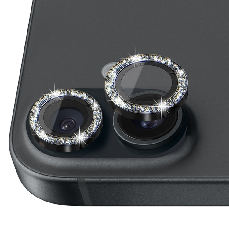For iPhone 16 / 16 Plus NORTHJO Glitter Camera Lens Protector Tempered Glass Metal Ring Film(Black)