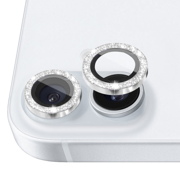 For iPhone 16 / 16 Plus NORTHJO Glitter Camera Lens Protector Tempered Glass Metal Ring Film(Silver)
