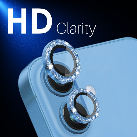 For iPhone 16 / 16 Plus NORTHJO Glitter Camera Lens Protector Tempered Glass Metal Ring Film(Blue)
