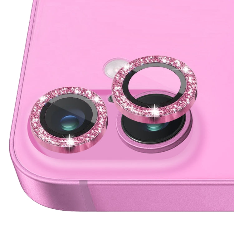 For iPhone 16 / 16 Plus NORTHJO Glitter Camera Lens Protector Tempered Glass Metal Ring Film(Rose)
