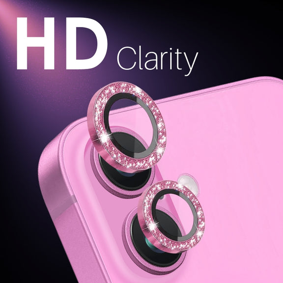 For iPhone 16 / 16 Plus NORTHJO Glitter Camera Lens Protector Tempered Glass Metal Ring Film(Rose)