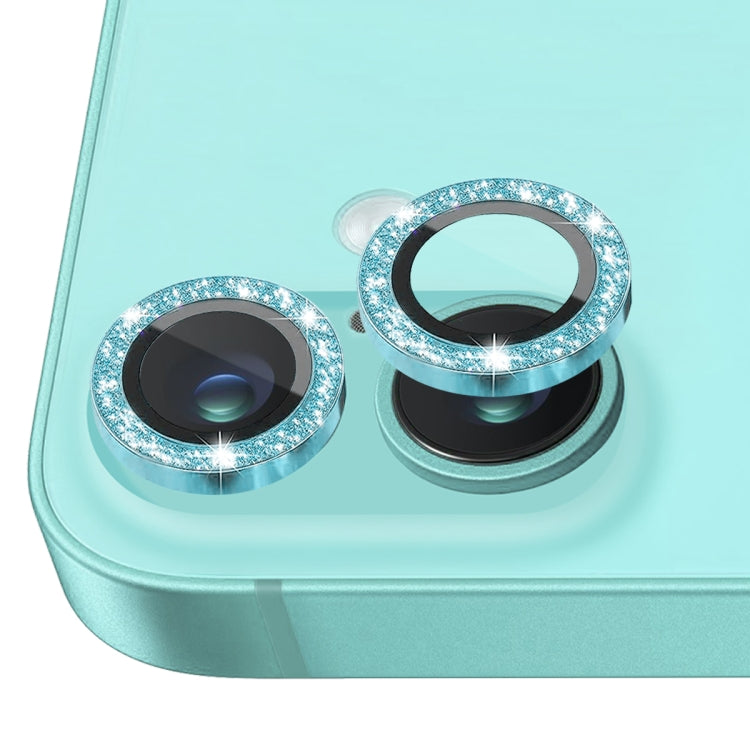 For iPhone 16 / 16 Plus NORTHJO Glitter Camera Lens Protector Tempered Glass Metal Ring Film(Cyan)