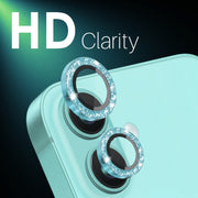 For iPhone 16 / 16 Plus NORTHJO Glitter Camera Lens Protector Tempered Glass Metal Ring Film(Cyan)
