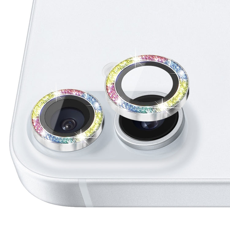 For iPhone 16 / 16 Plus NORTHJO Glitter Camera Lens Protector Tempered Glass Metal Ring Film(Colorful)