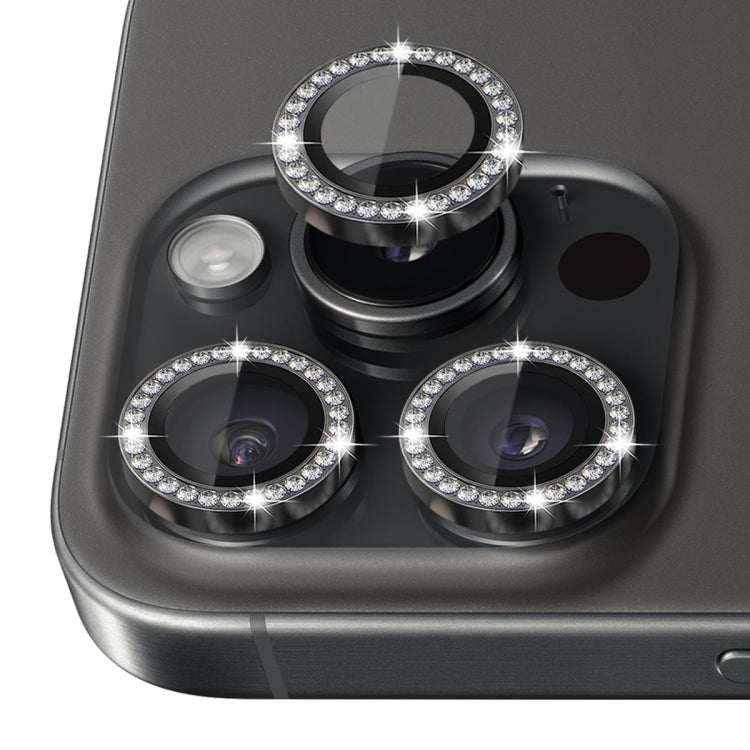 For iPhone 16 Pro / 16 Pro Max NORTHJO Rhinestone Camera Lens Protector Tempered Glass Metal Ring Film(Graphite)