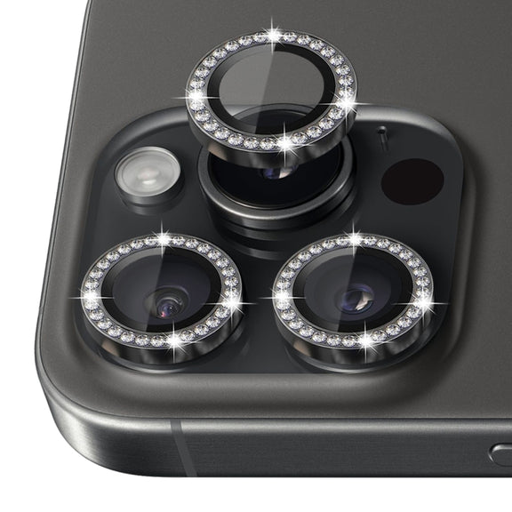 For iPhone 16 Pro / 16 Pro Max NORTHJO Rhinestone Camera Lens Protector Tempered Glass Metal Ring Film(Graphite)