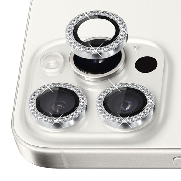 For iPhone 16 Pro / 16 Pro Max NORTHJO Rhinestone Camera Lens Protector Tempered Glass Metal Ring Film(Silver)