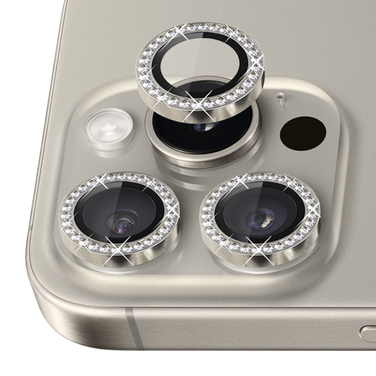 For iPhone 16 Pro / 16 Pro Max NORTHJO Rhinestone Camera Lens Protector Tempered Glass Metal Ring Film(Natural)