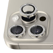 For iPhone 16 Pro / 16 Pro Max NORTHJO Rhinestone Camera Lens Protector Tempered Glass Metal Ring Film(Natural)