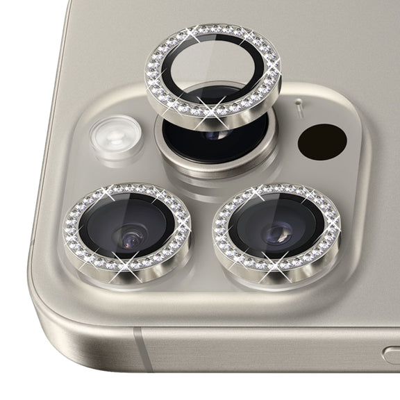 For iPhone 16 Pro / 16 Pro Max NORTHJO Rhinestone Camera Lens Protector Tempered Glass Metal Ring Film(Natural)
