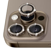 For iPhone 16 Pro / 16 Pro Max NORTHJO Rhinestone Camera Lens Protector Tempered Glass Metal Ring Film(Brown)
