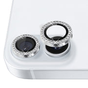 For iPhone 16 / 16 Plus NORTHJO Rhinestone Camera Lens Protector Tempered Glass Metal Ring Film(Silver)