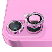 For iPhone 16 / 16 Plus NORTHJO Rhinestone Camera Lens Protector Tempered Glass Metal Ring Film(Rose)