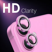 For iPhone 16 / 16 Plus NORTHJO Rhinestone Camera Lens Protector Tempered Glass Metal Ring Film(Rose)