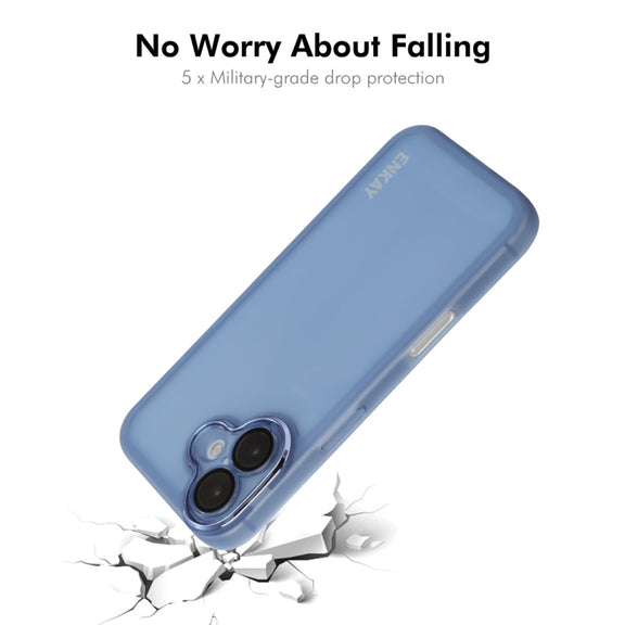 For iPhone 16 Plus ENKAY Hat-Prince Translucent Matte TPU Phone Case with Lens Film(Blue)