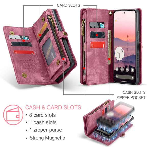 For Google Pixel 9 / 9 Pro CaseMe 008 Detachable Multifunctional Leather Phone Case(Wine Red)