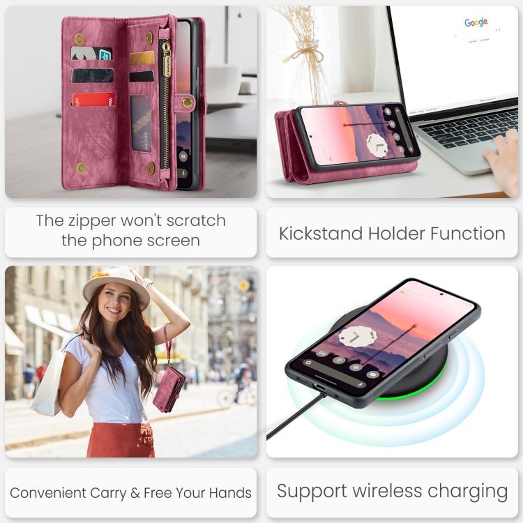 For Google Pixel 9 / 9 Pro CaseMe 008 Detachable Multifunctional Leather Phone Case(Wine Red)