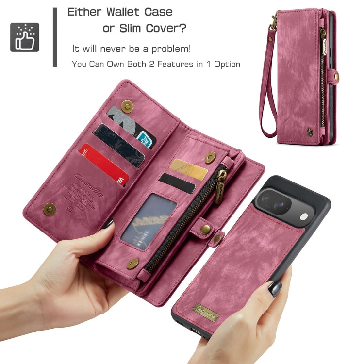 For Google Pixel 9 / 9 Pro CaseMe 008 Detachable Multifunctional Leather Phone Case(Wine Red)