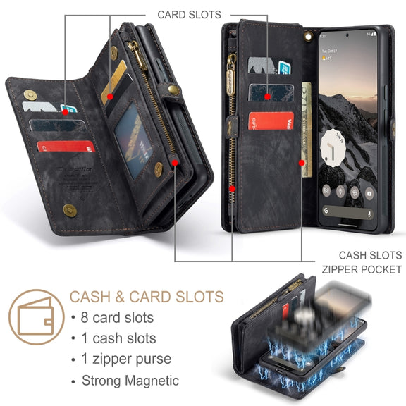 For Google Pixel 9 / 9 Pro CaseMe 008 Detachable Multifunctional Leather Phone Case(Black)