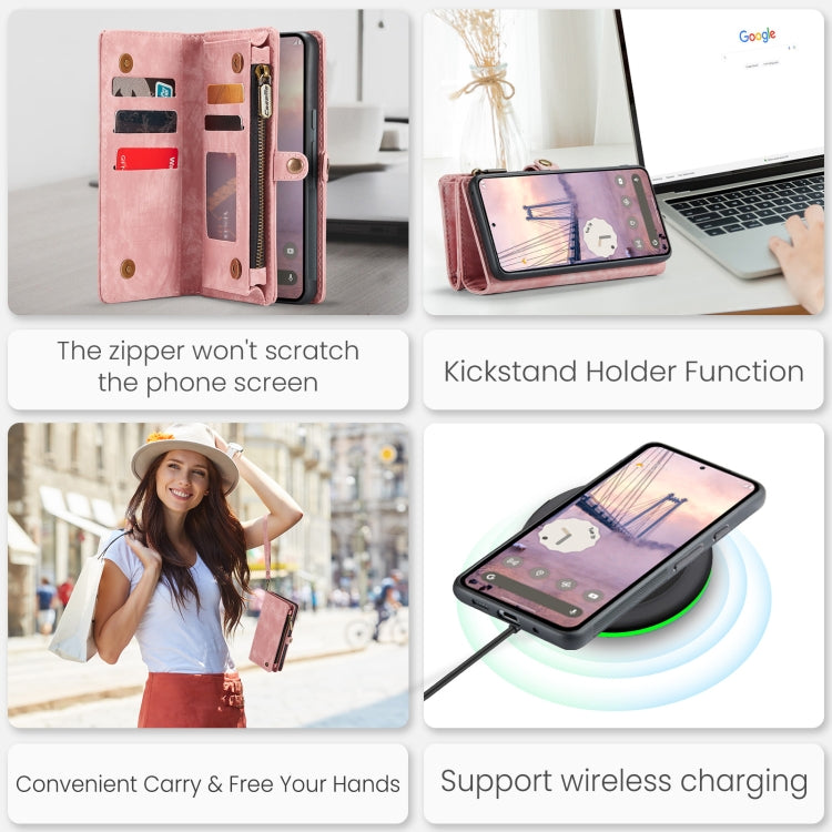 For Google Pixel 9 / 9 Pro CaseMe 008 Detachable Multifunctional Leather Phone Case(Pink)