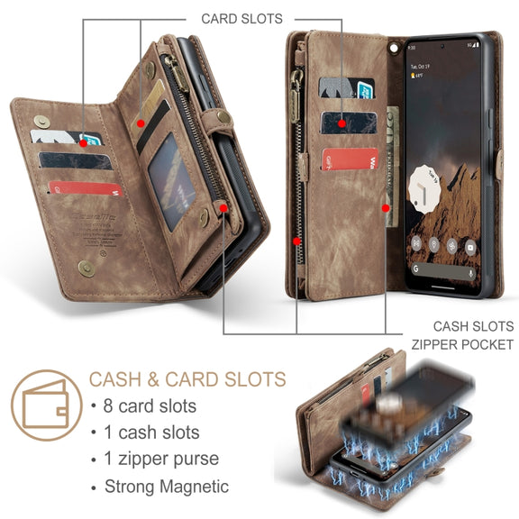 For Google Pixel 9 Pro XL CaseMe 008 Detachable Multifunctional Leather Phone Case(Brown)