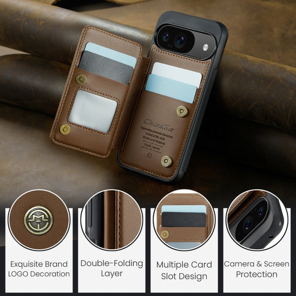 For Google Pixel 9 / 9 Pro CaseMe C22 Card Slots Holder RFID Anti-theft Phone Case(Brown)