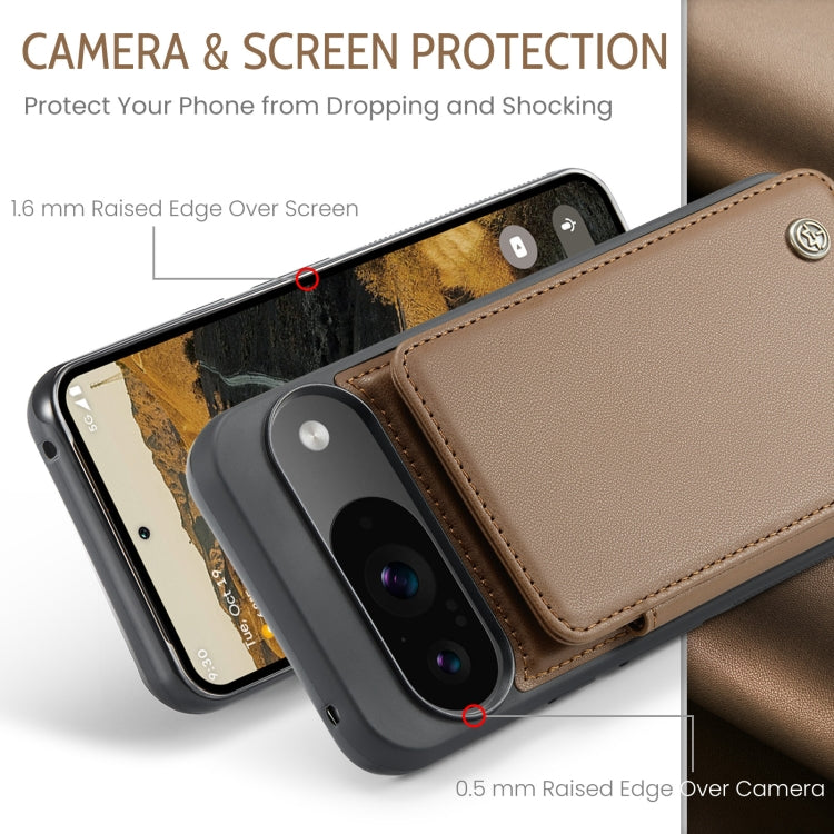 For Google Pixel 9 / 9 Pro CaseMe C22 Card Slots Holder RFID Anti-theft Phone Case(Brown)
