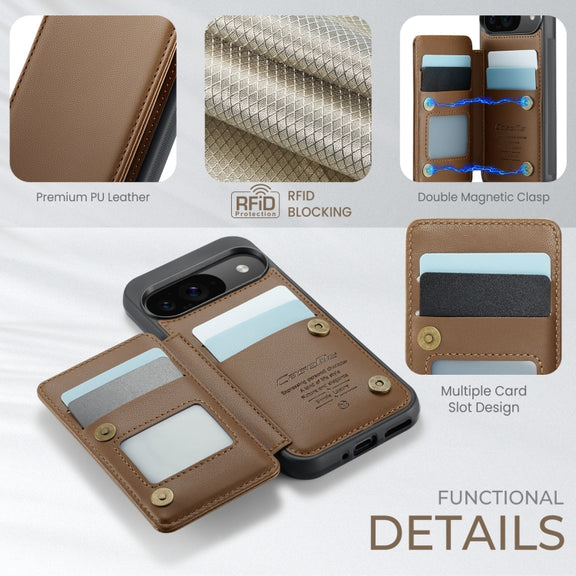 For Google Pixel 9 / 9 Pro CaseMe C22 Card Slots Holder RFID Anti-theft Phone Case(Brown)