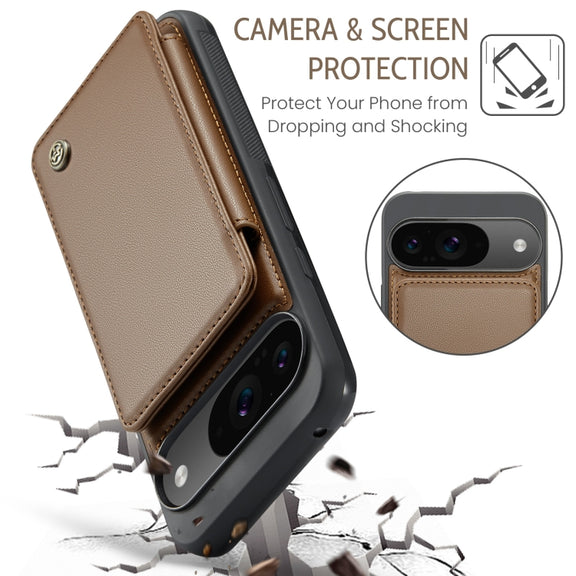 For Google Pixel 9 / 9 Pro CaseMe C22 Card Slots Holder RFID Anti-theft Phone Case(Brown)