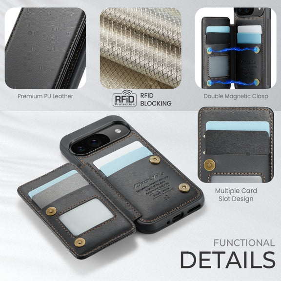 For Google Pixel 9 / 9 Pro CaseMe C22 Card Slots Holder RFID Anti-theft Phone Case(Black)