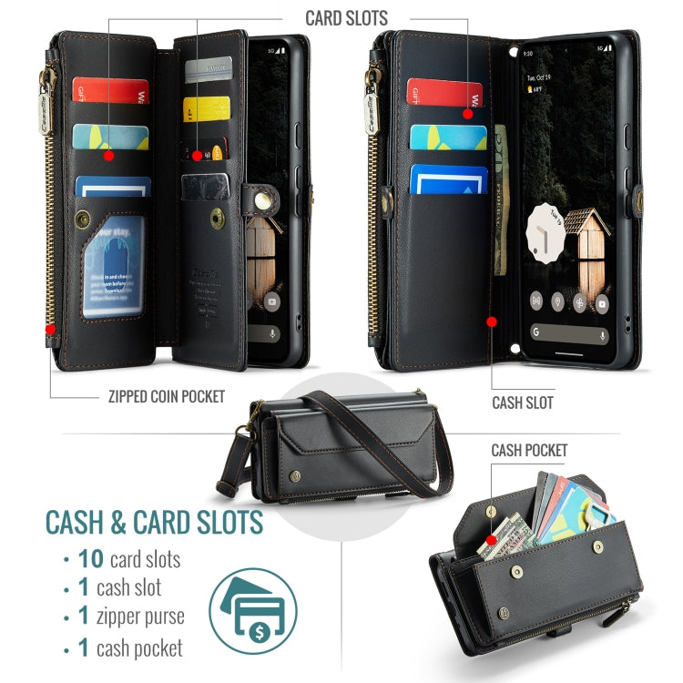 For Google Pixel 9 Pro XL CaseMe C36 Card Slots Zipper Wallet RFID Anti-theft Leather Phone Case(Black)