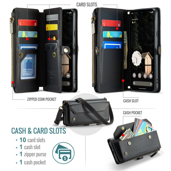For Google Pixel 9 Pro XL CaseMe C36 Card Slots Zipper Wallet RFID Anti-theft Leather Phone Case(Black)
