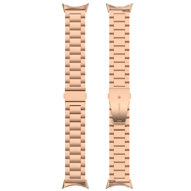 For Google Pixel Watch 3 45mm Three Beads Stainless Steel Metal Watch Band(Rose Gold)
