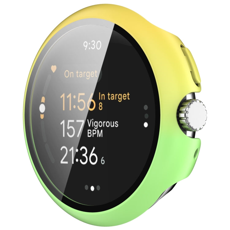 For Google Pixel Watch 3 45mm PC + Tempered Film Integrated Watch Protective Case(Yellow+Green)