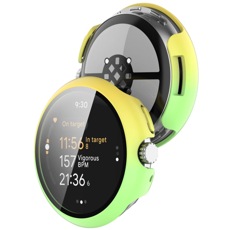 For Google Pixel Watch 3 45mm PC + Tempered Film Integrated Watch Protective Case(Yellow+Green)