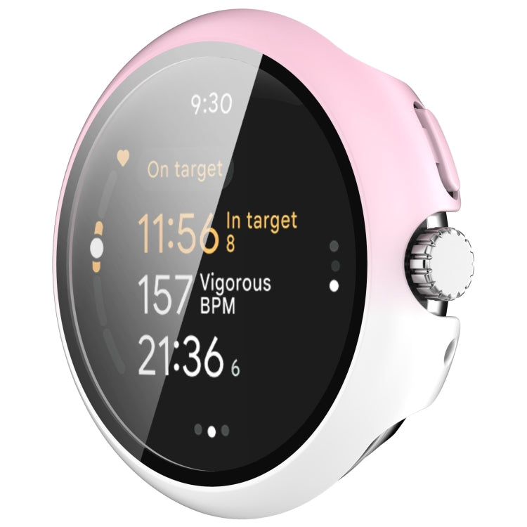 For Google Pixel Watch 3 45mm PC + Tempered Film Integrated Watch Protective Case(Pink+White)