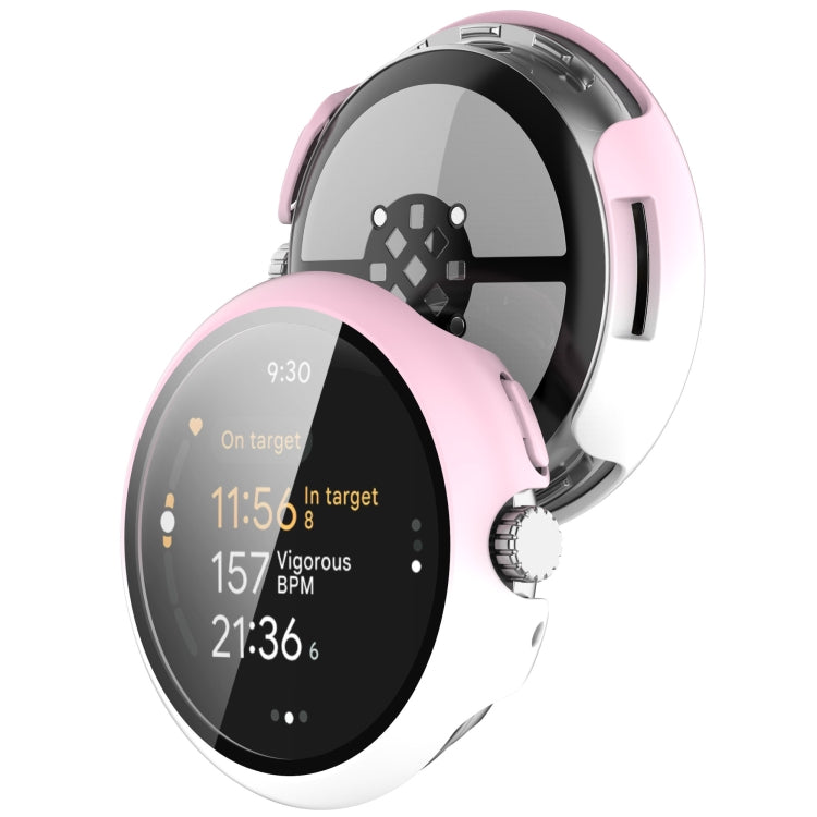 For Google Pixel Watch 3 45mm PC + Tempered Film Integrated Watch Protective Case(Pink+White)