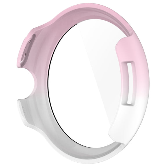 For Google Pixel Watch 3 45mm PC + Tempered Film Integrated Watch Protective Case(Pink+White)
