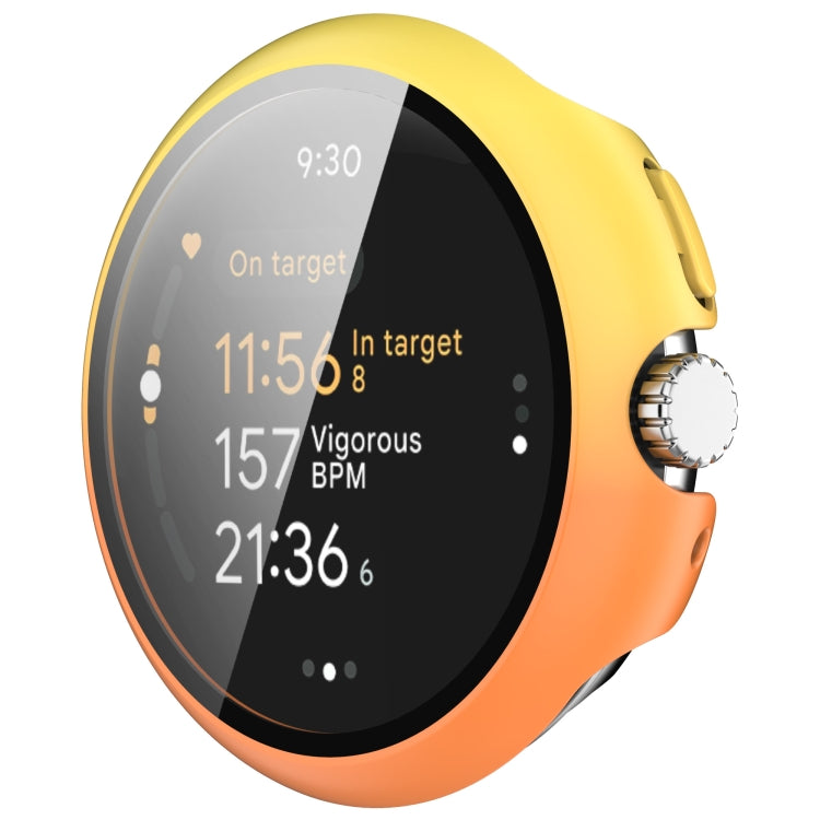 For Google Pixel Watch 3 45mm PC + Tempered Film Integrated Watch Protective Case(Yellow+Orange)