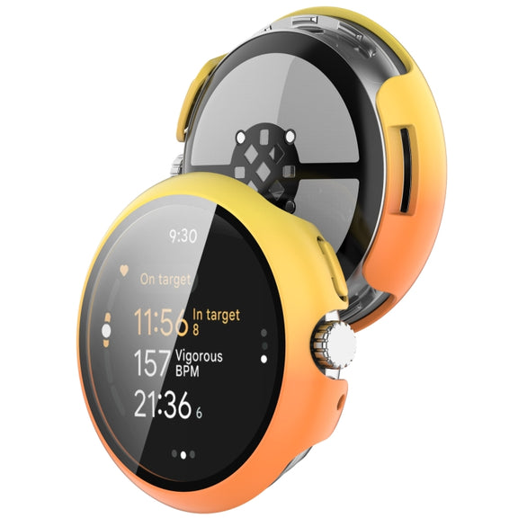 For Google Pixel Watch 3 45mm PC + Tempered Film Integrated Watch Protective Case(Yellow+Orange)