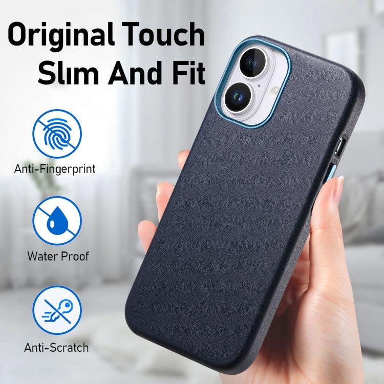 For iPhone 16 Electroplated Metal Button Shockproof Phone Case(Dark Blue)