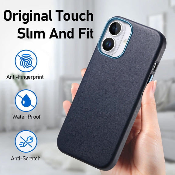 For iPhone 16 Electroplated Metal Button Shockproof Phone Case(Dark Blue)
