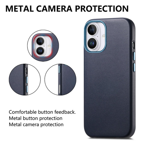 For iPhone 16 Electroplated Metal Button Shockproof Phone Case(Dark Blue)