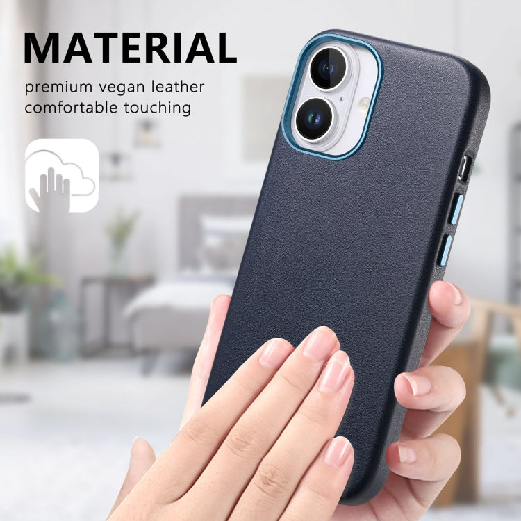 For iPhone 16 Electroplated Metal Button Shockproof Phone Case(Dark Blue)